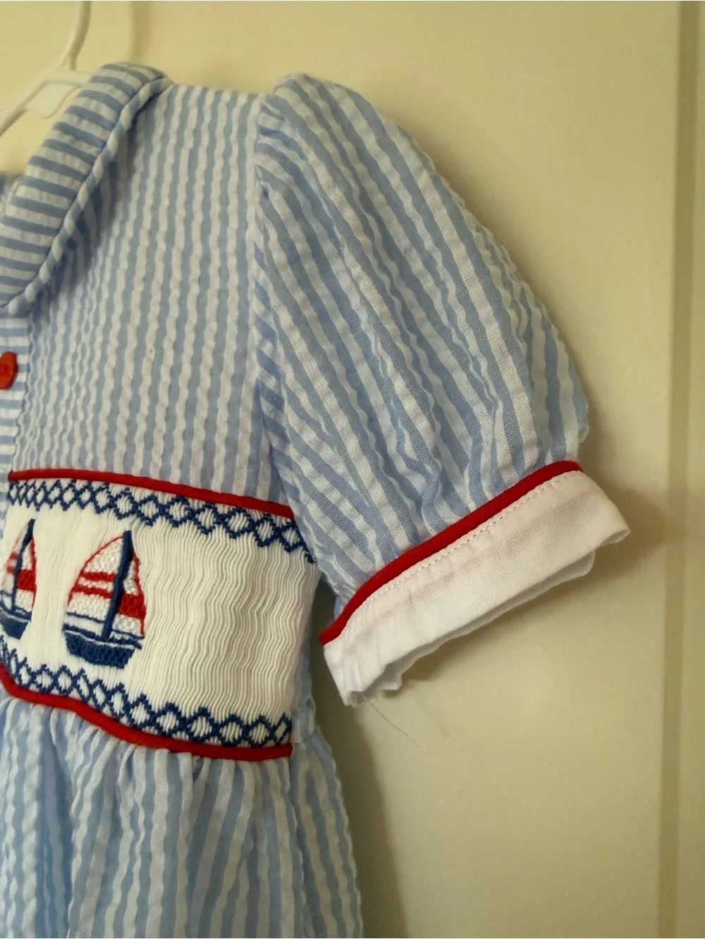 Smockingbird Girls Smocked Sailboat Seersucker Dress Size 5